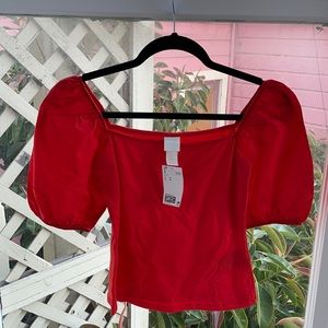 NWT Linen sleeved red top